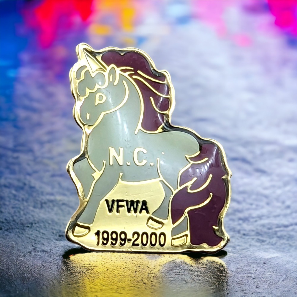 North Carolina VFW Auxiliary Unicorn Gold Tone Enamel Hat Lapel Pin